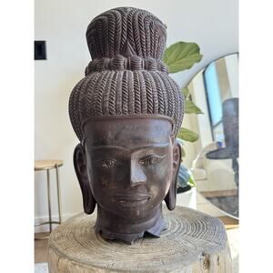 Antique Lakshmi Bust Sculpture Metal Cast Iron? Cambodia Goddess 17”/44cm Huge